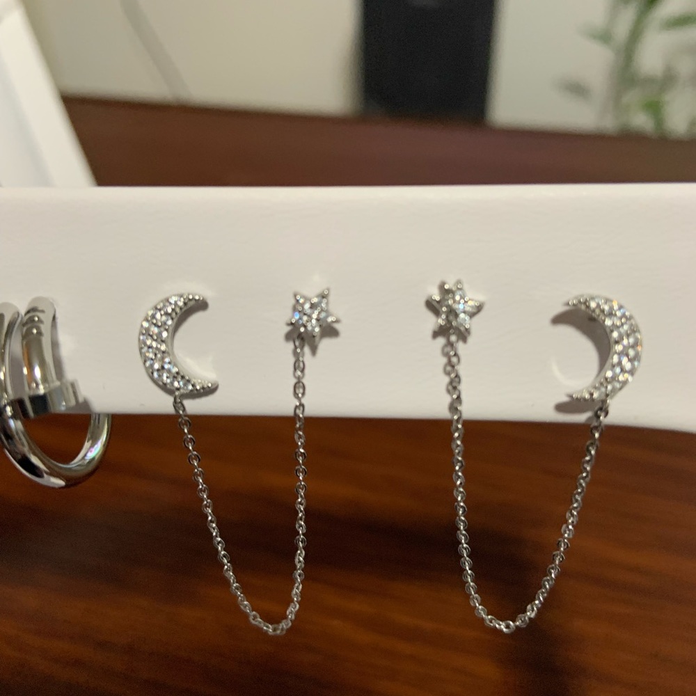 Just arrived Star and Moon Silver Earring / Double holes